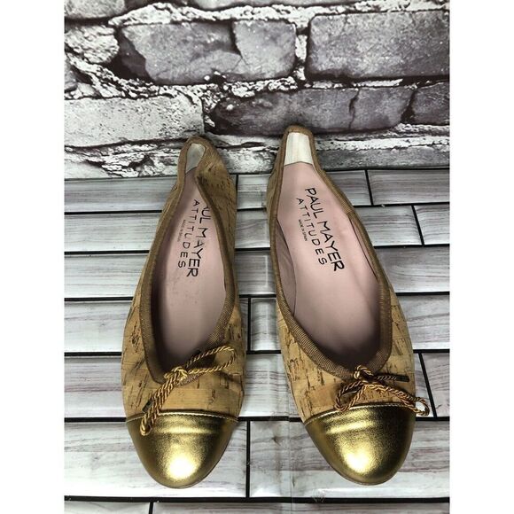 Paul Mayer Attitudes Gold Natural Cork Ballet Flats Shoes Women Sz 6.5M US/37EU - Picture 11 of 16
